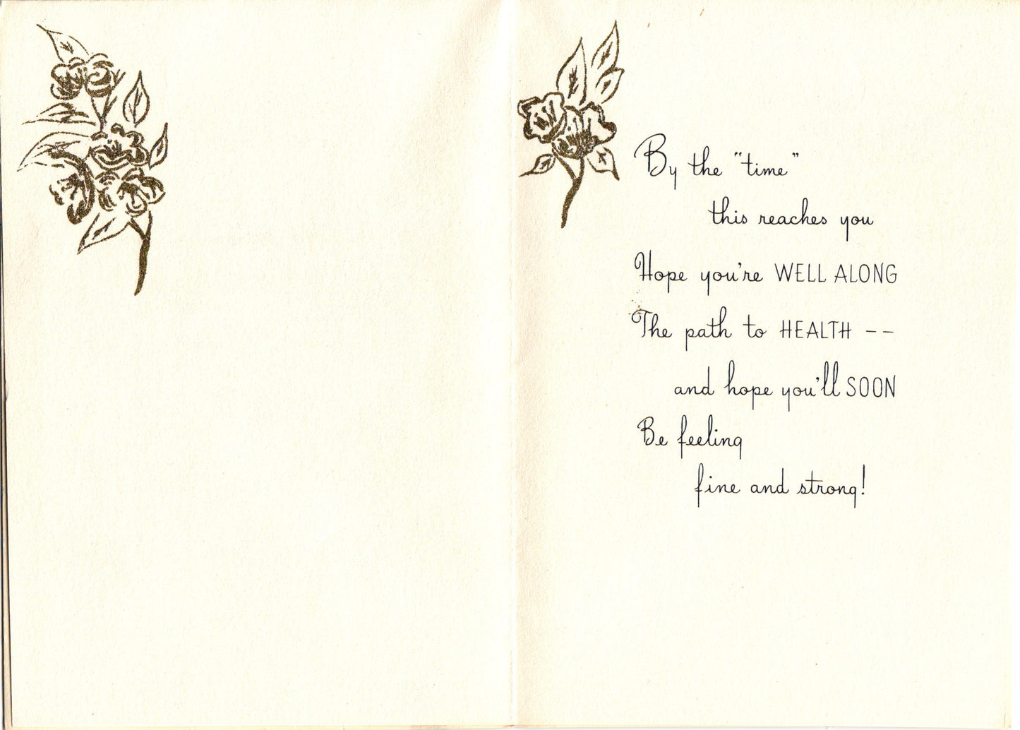 Get Well Soon - Bird in Flowers - Vintage Greeting Card - Gold Stamped + Embossed