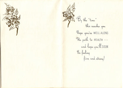 Get Well Soon - Bird in Flowers - Vintage Greeting Card - Gold Stamped + Embossed