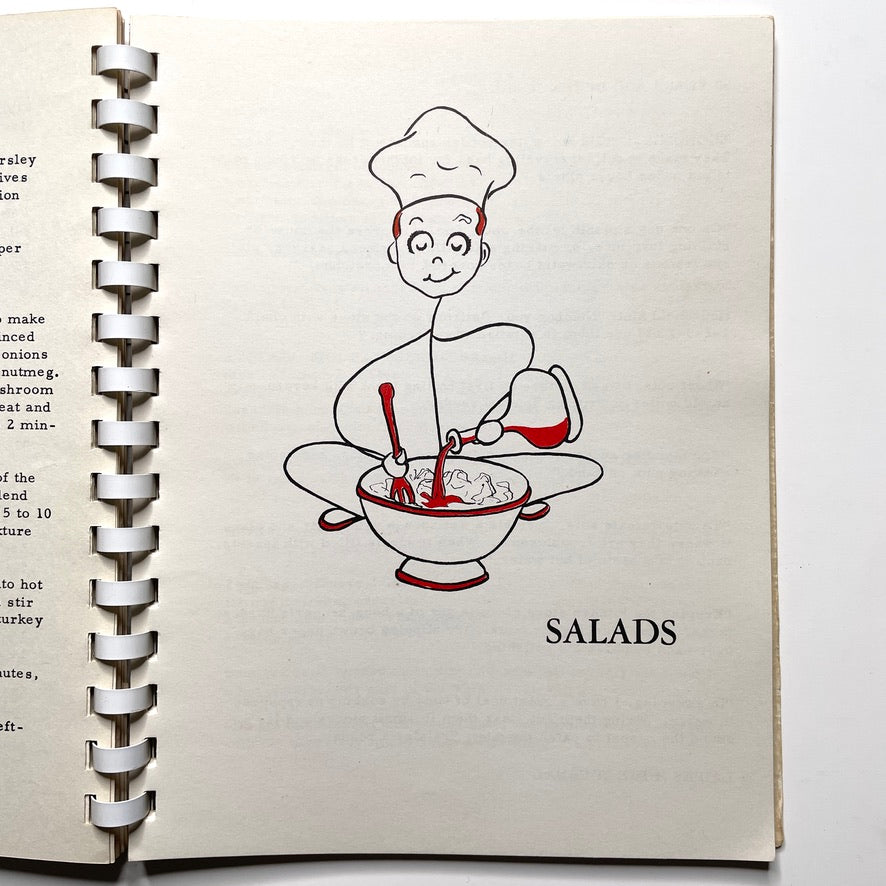 Kitchen Kapers Cookbook 1960 Southbury CT - 60s Vintage Spiral Bound Illustrated Recipe Book