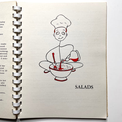 Kitchen Kapers Cookbook 1960 Southbury CT - 60s Vintage Spiral Bound Illustrated Recipe Book