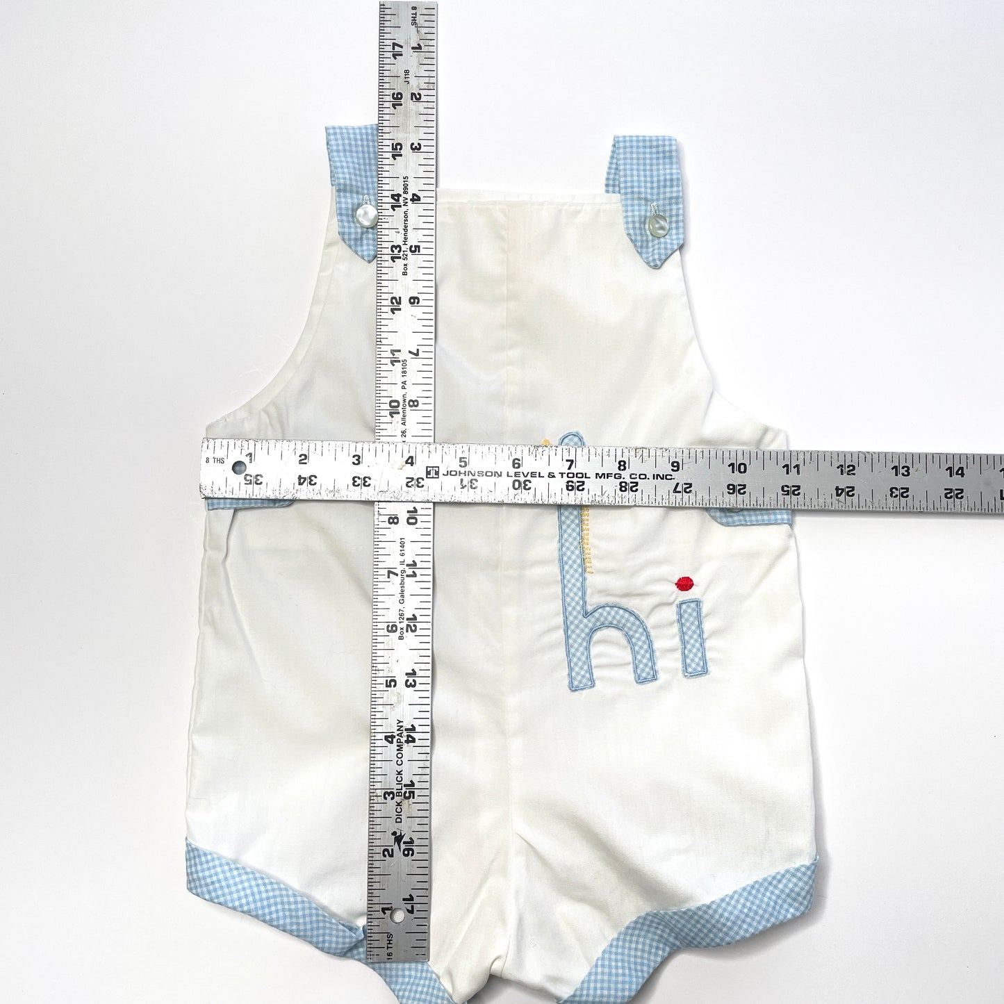 Giraffe 'hi' Appliqué White and Blue Overalls 18M