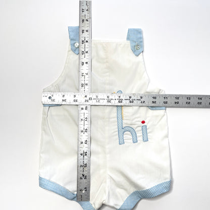 Giraffe 'hi' Appliqué White and Blue Overalls 18M