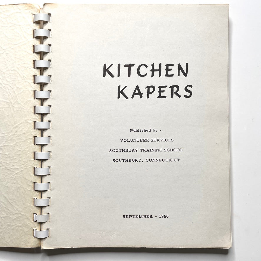 Kitchen Kapers Cookbook 1960 Southbury CT - 60s Vintage Spiral Bound Illustrated Recipe Book