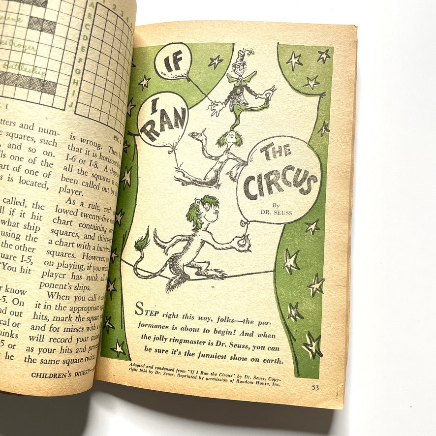 Children's Digest: Reluctant Dragon ft. Dr Suess 1958 Kids Activity Book