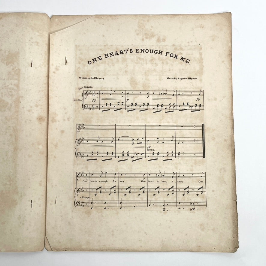 One Heart's Enough For Me 1860s Sheet Music