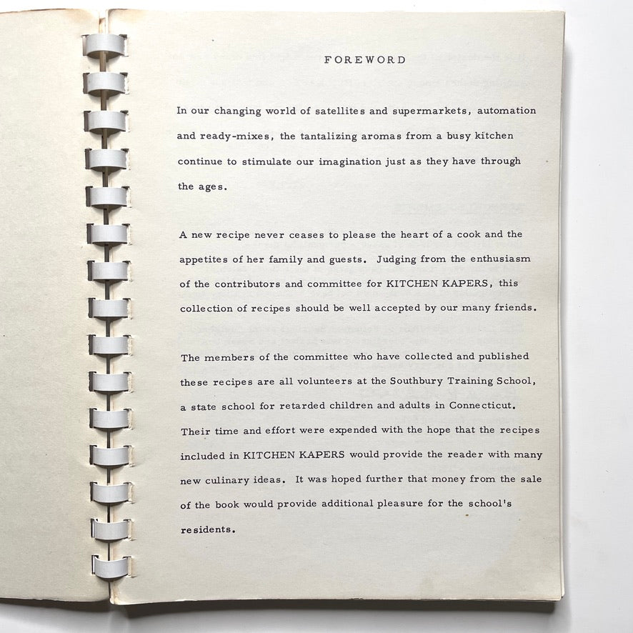 Kitchen Kapers Cookbook 1960 Southbury CT - 60s Vintage Spiral Bound Illustrated Recipe Book