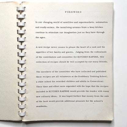 Kitchen Kapers Cookbook 1960 Southbury CT - 60s Vintage Spiral Bound Illustrated Recipe Book
