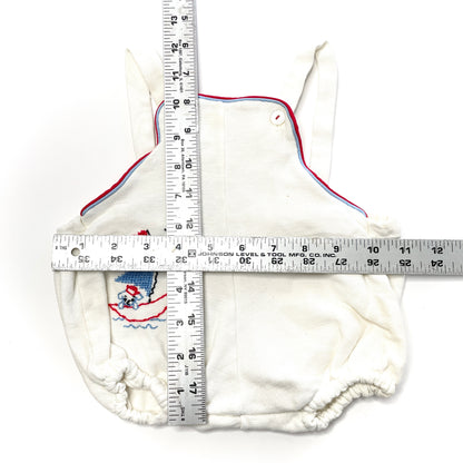 Puppy & Sailboat Embroidery White Overalls 3M