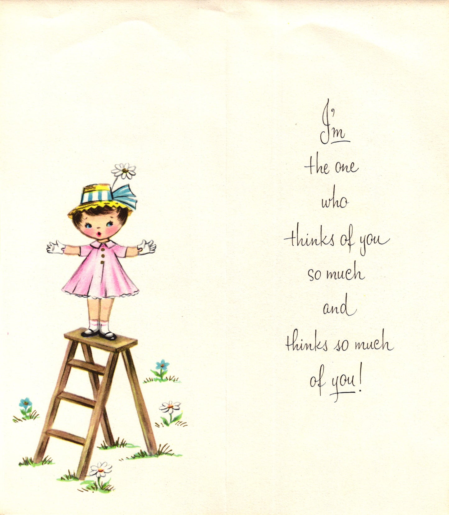 Greetings - Thinking of You - Slim Vintage Greeting Card - Gold Stamped + Embossed