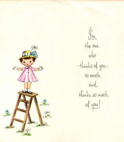Greetings - Thinking of You - Slim Vintage Greeting Card - Gold Stamped + Embossed