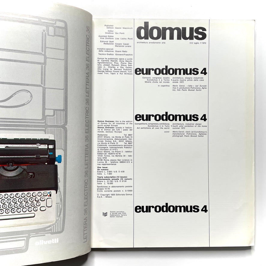 Domus No. 512 1974 Italian Design Magazine