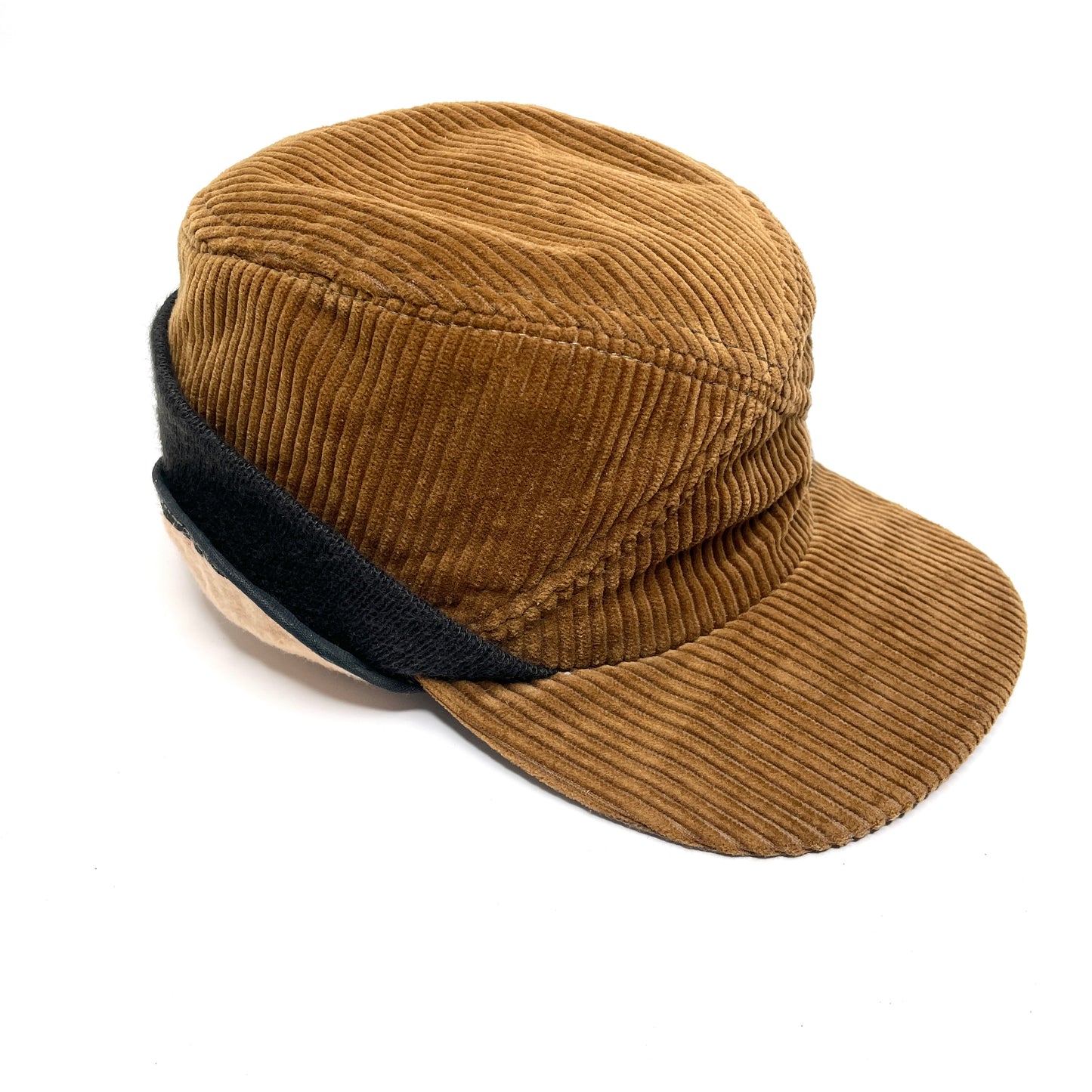 Corduroy Insulated Hunting Cap w/ Ear Flaps Vintage Winter Hat - Brown