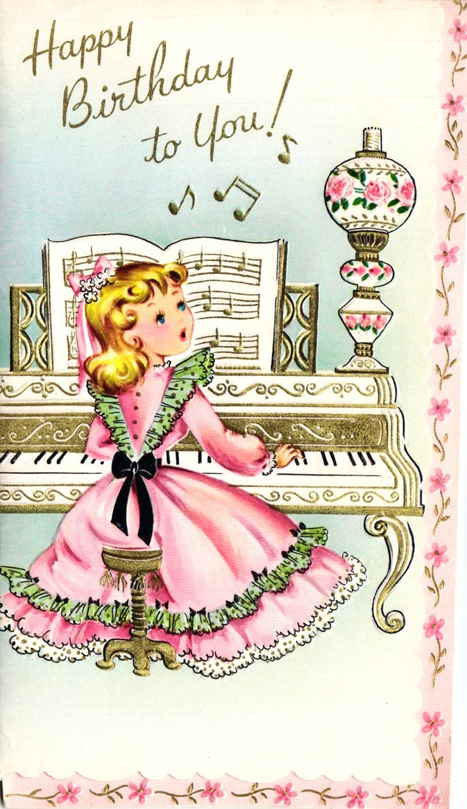 Birthday - Delightfully Gay - Glossy Vintage Greeting Card - Gold Stamped + Embossed