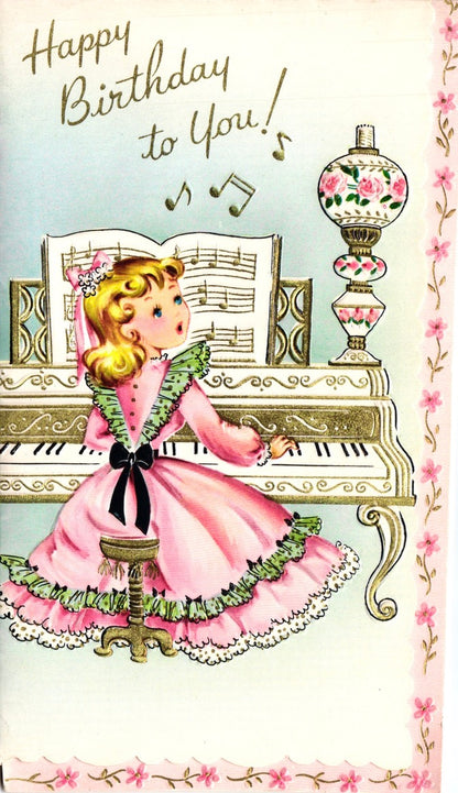 Birthday - Delightfully Gay - Glossy Vintage Greeting Card - Gold Stamped + Embossed