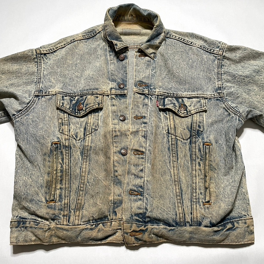 Levis Light Wash Vintage Denim Jacket Heavily Worn Distressed Acid Faded Mens L