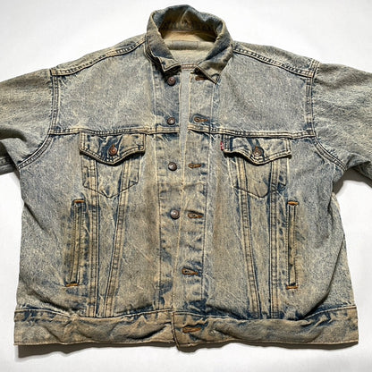 Levis Light Wash Vintage Denim Jacket Heavily Worn Distressed Acid Faded Mens L