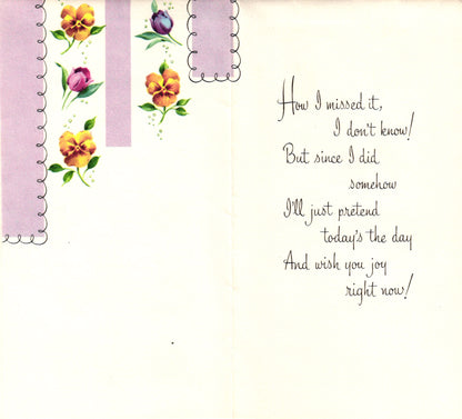 Belated Birthday - Honest Apology - Slim Vintage Greeting Card - Embossed