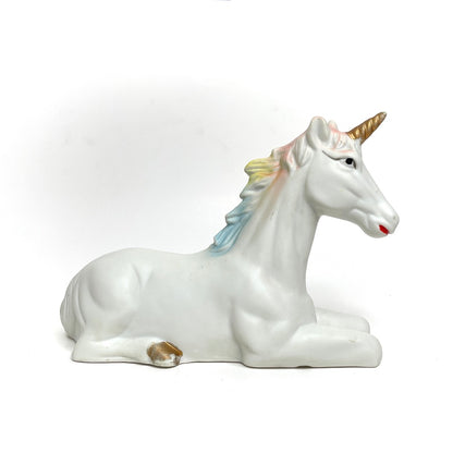 80s Vintage Porcelain Ceramic Unicorn Statue