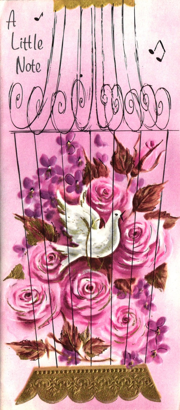 Get Well Soon - Birdcage Dove - Slim Vintage Greeting Card - Gold Stamped + Embossed