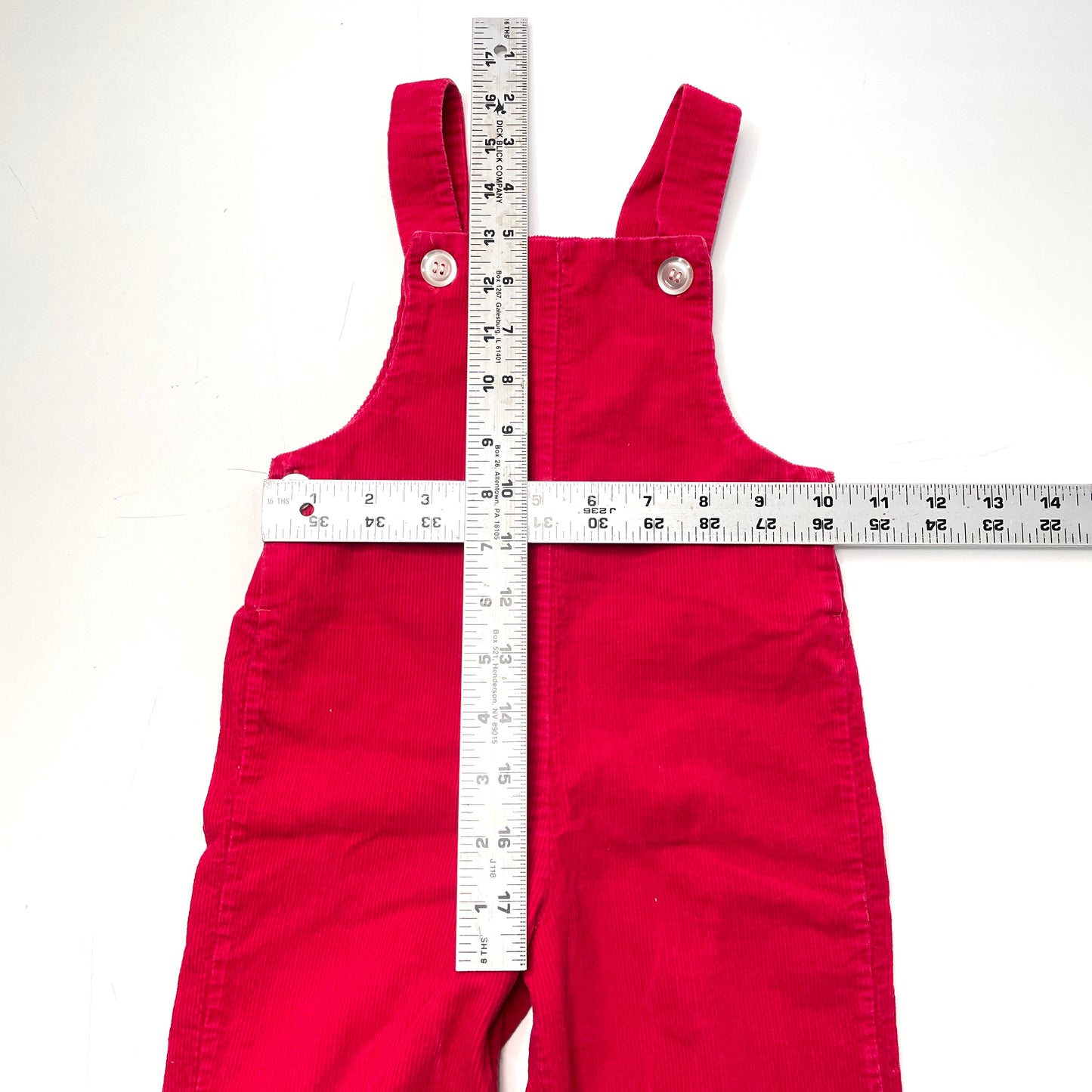Patterned Appliqué Cuff Red Corduroy Overalls 2T
