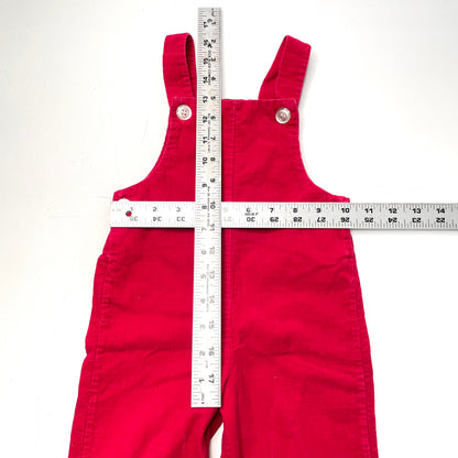 Patterned Appliqué Cuff Red Corduroy Overalls 2T