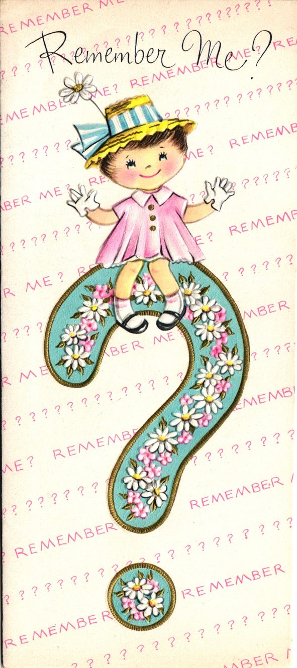 Greetings - Thinking of You - Slim Vintage Greeting Card - Gold Stamped + Embossed