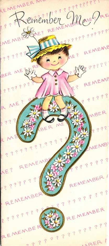 Greetings - Thinking of You - Slim Vintage Greeting Card - Gold Stamped + Embossed