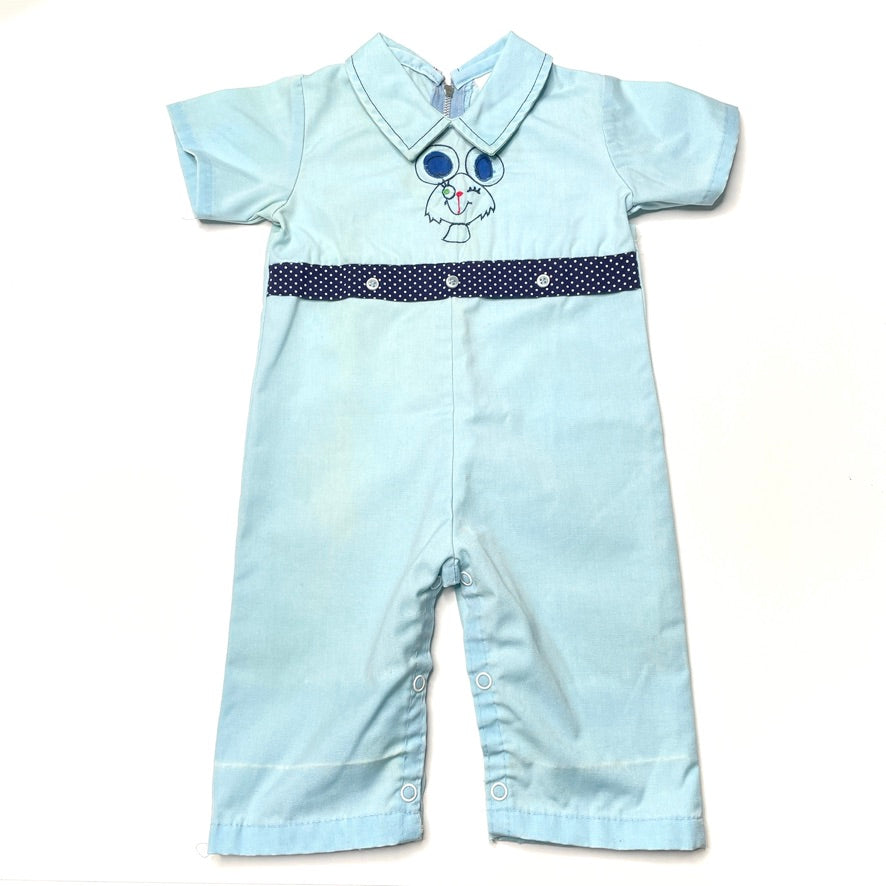 Winking Mouse Embroidery Blue Jumpsuit 12-18M