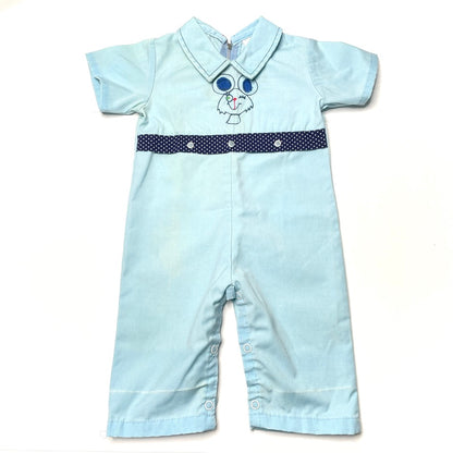 Winking Mouse Embroidery Blue Jumpsuit 12-18M
