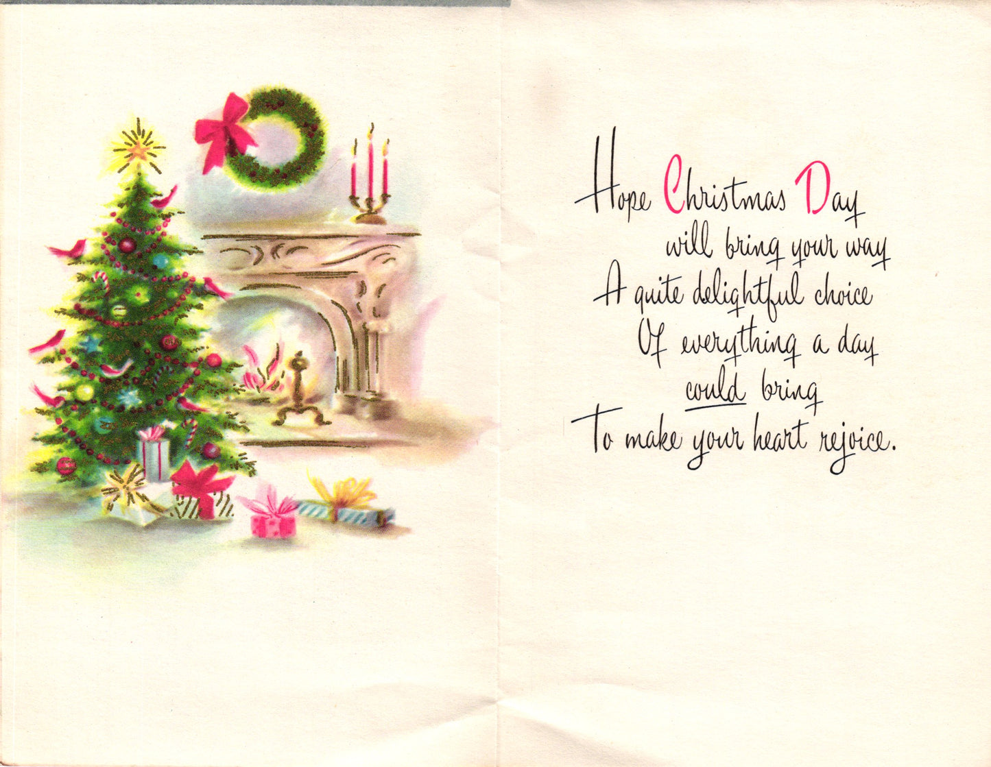 Christmas - Snowy Greeting - Vintage Greeting Card - Gold Stamped + Embossed