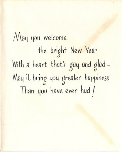 New Years - Gold Clock - Vintage Greeting Card