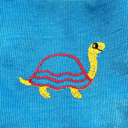 Turtle Embroidery Cerulean Blue Overalls 12-18M