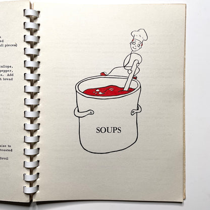 Kitchen Kapers Cookbook 1960 Southbury CT - 60s Vintage Spiral Bound Illustrated Recipe Book