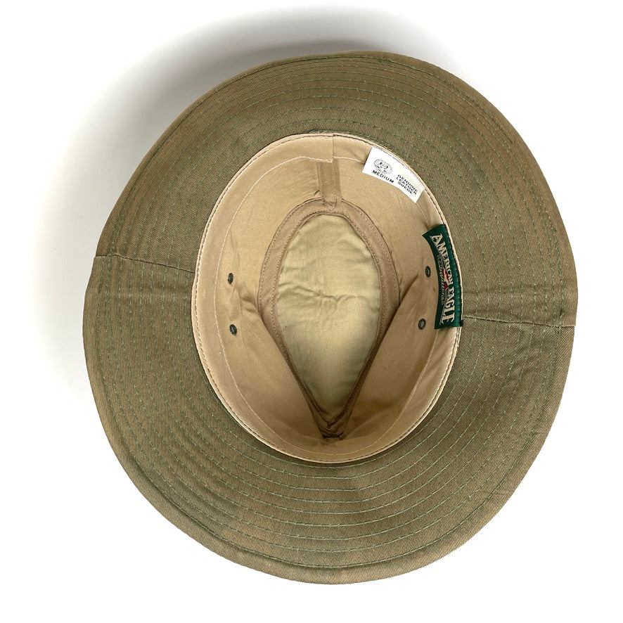 Leather Suede Trail Hiking Hat Outdoor Vintage American Eagle Mens M Army Green