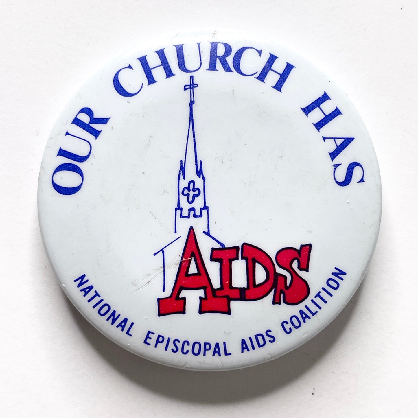 Our Church Has AIDS Donnelly/Colt 80s Vintage Pinback Button 1.5"