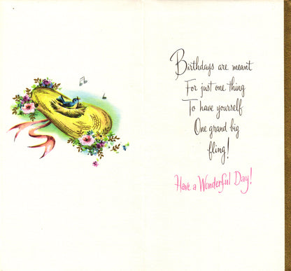 Birthday - Song Bird - Slim Vintage Greeting Card - Gold Stamped + Embossed