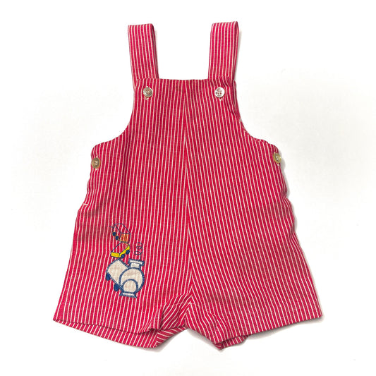 Train Appliqué Red Pinstripe Overalls 12M