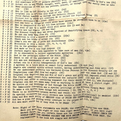 NYC Catholic Information Society 1950 Course Test Manhattan Vintage Christianity Ephemera