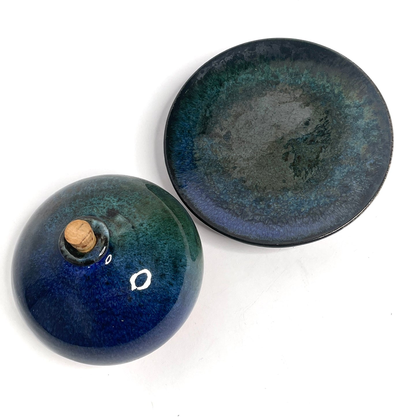 Deep Blue + Teal Glazed Art Pottery Ceramic Bottle (France)