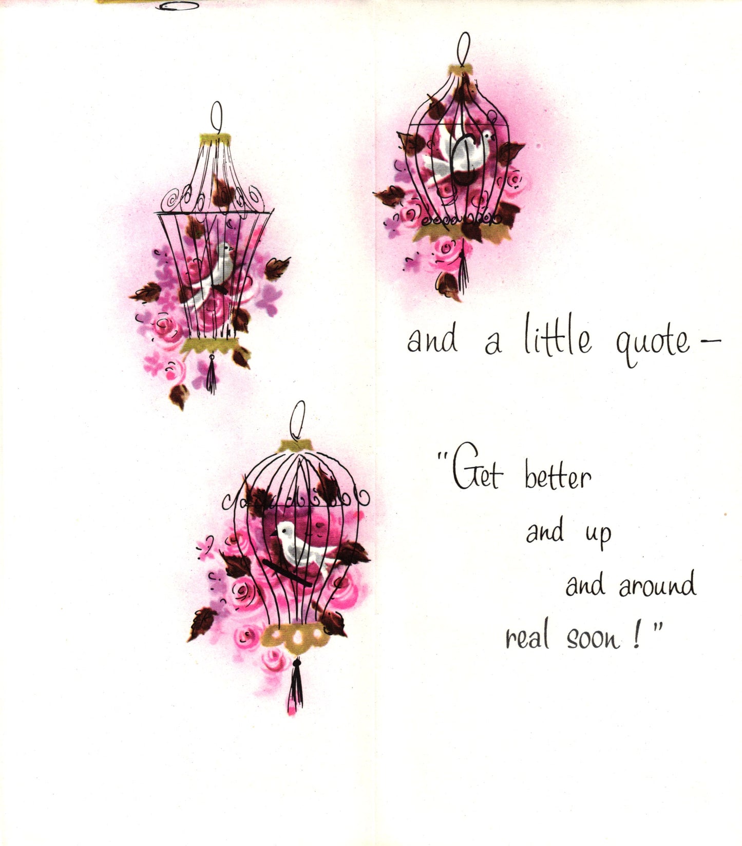 Get Well Soon - Birdcage Dove - Slim Vintage Greeting Card - Gold Stamped + Embossed