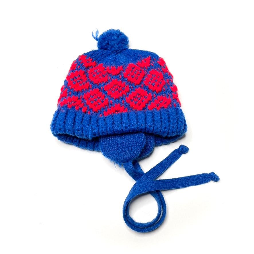 Handmade Blue & Red Pattern Knit Winter Hat