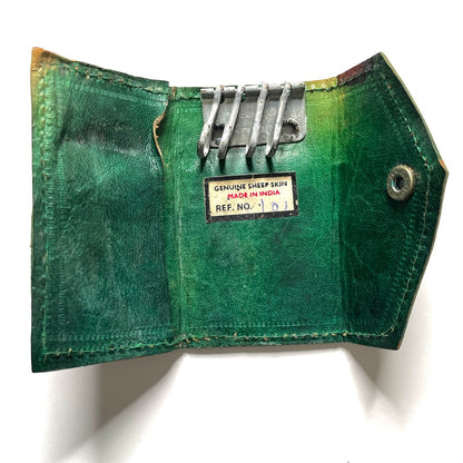 Women & Flowers Sheepskin Leather Button Snap Key Case, India - Vintage Key Holder