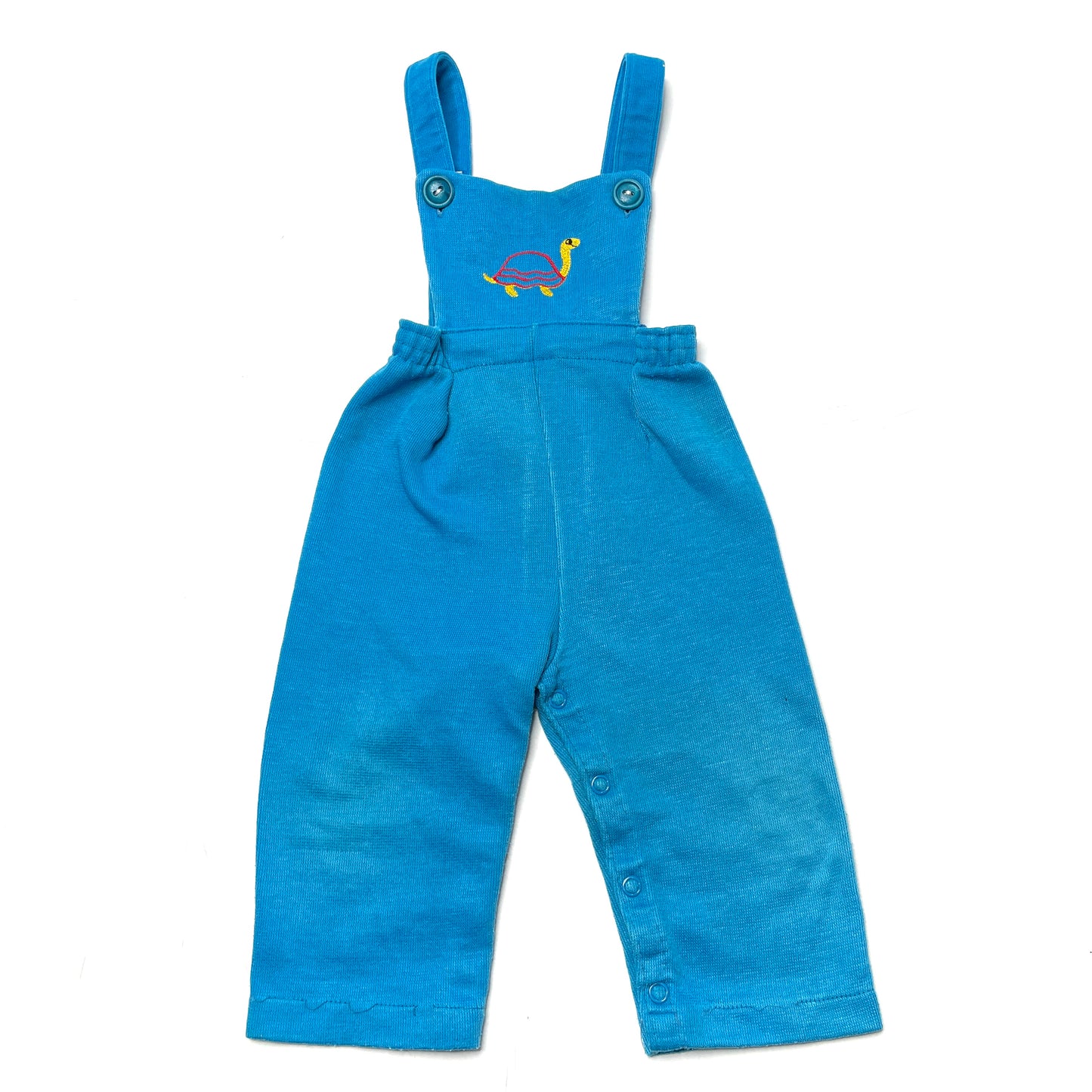 Turtle Embroidery Cerulean Blue Overalls 12-18M