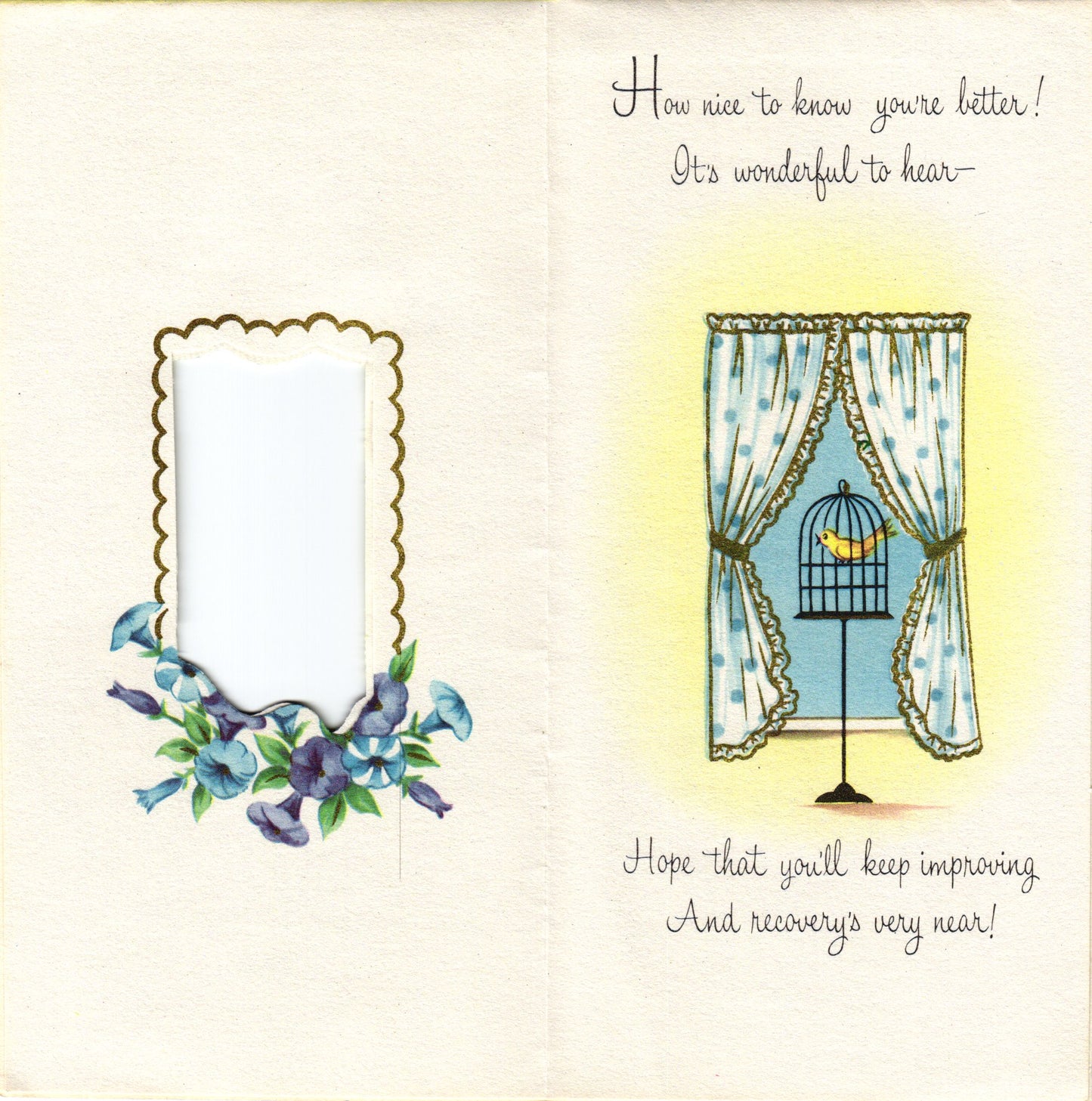 Get Well Soon - Window Box - Slim Vintage Greeting Card - Gold Stamped + Embossed