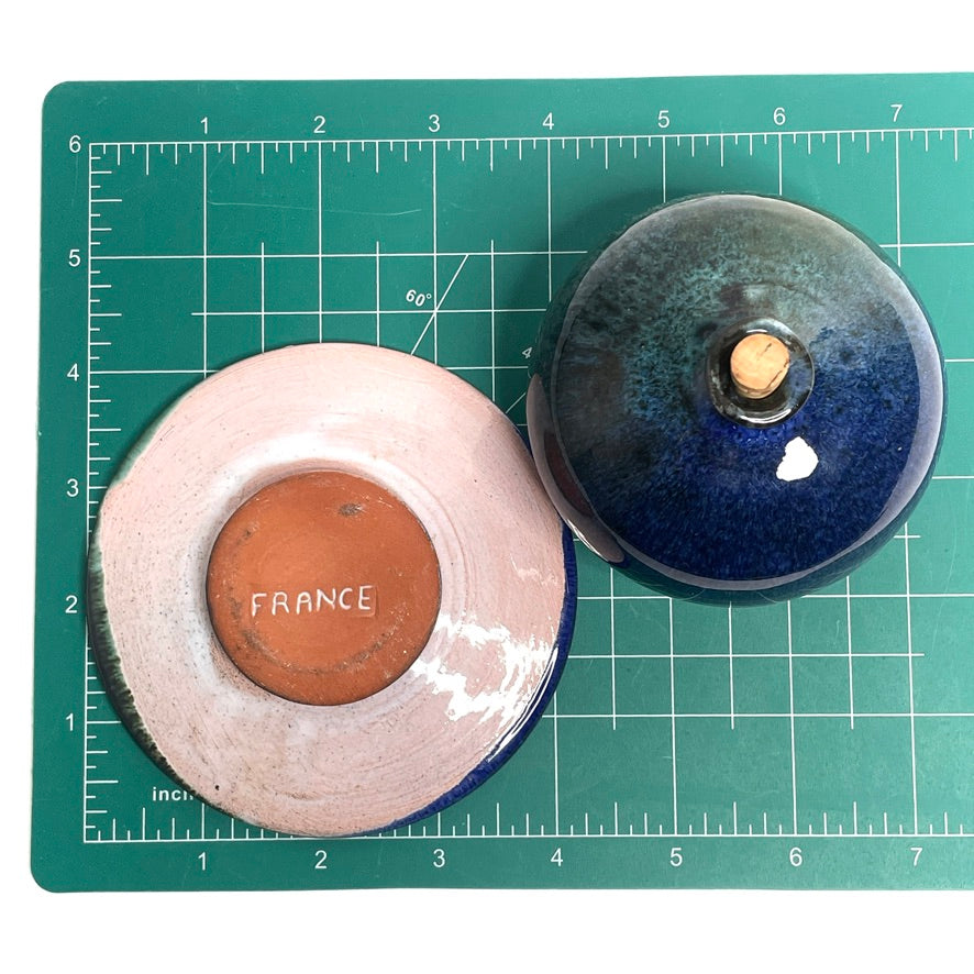 Deep Blue + Teal Glazed Art Pottery Ceramic Bottle (France)