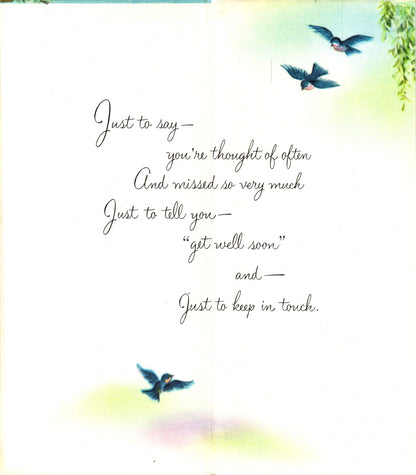 Get Well Soon - Feeling Better - Slim Vintage Greeting Card - Gold Stamped + Embossed