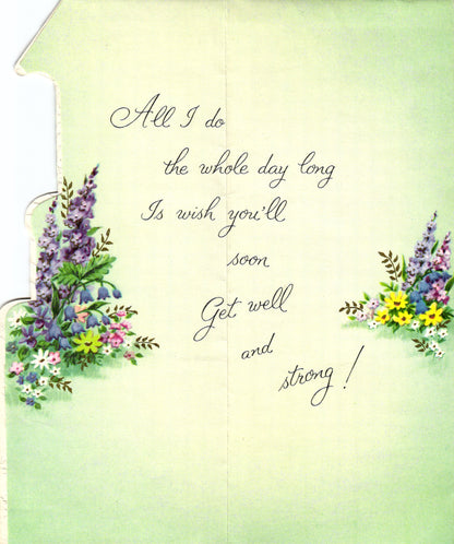 Get Well Soon - Wishing Well - Glossy Slim Vintage Greeting Card - Gold Stamped + Embossed