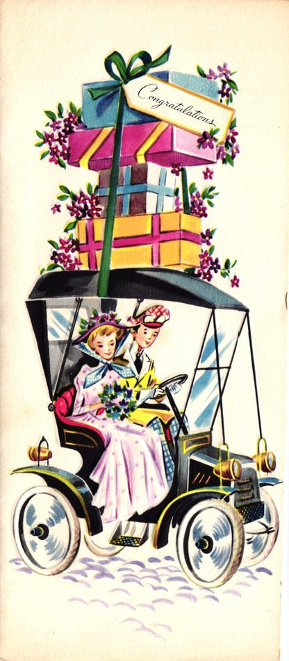 Congratulations - Victorian Wedding Getaway - Slim Vintage Greeting Card - Embossed