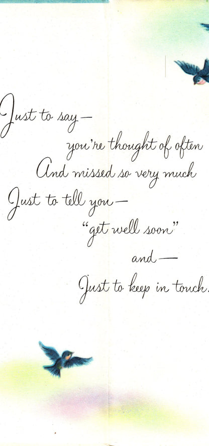 Get Well Soon - Feeling Better - Slim Vintage Greeting Card - Gold Stamped + Embossed