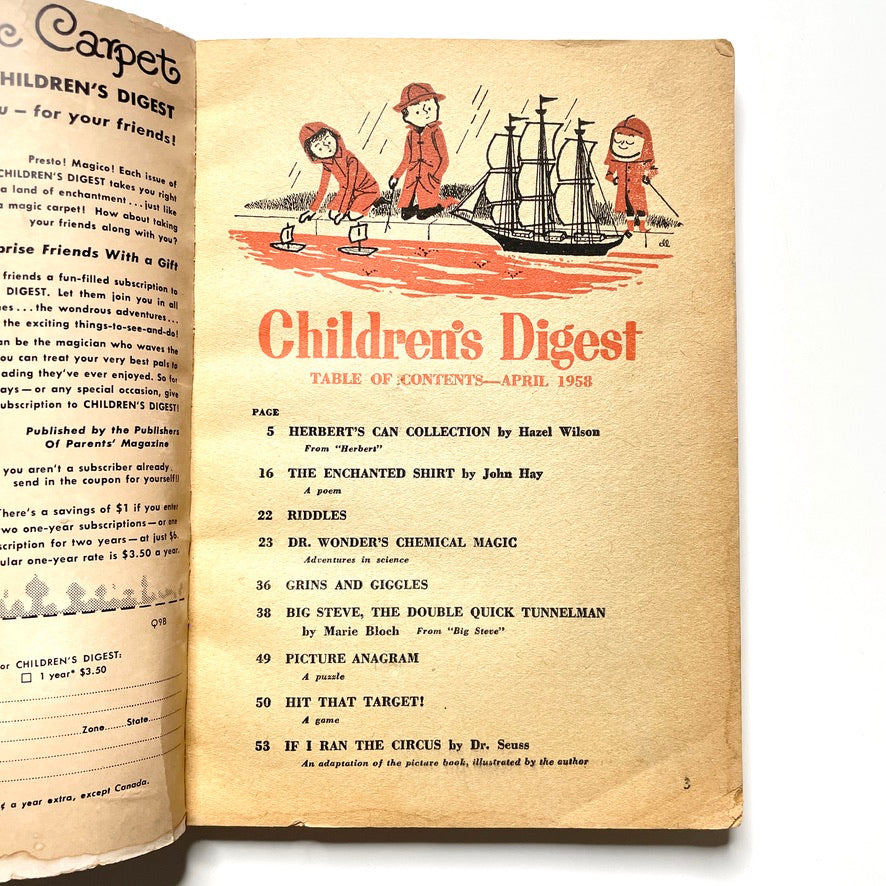 Children's Digest: Reluctant Dragon ft. Dr Suess 1958 Kids Activity Book
